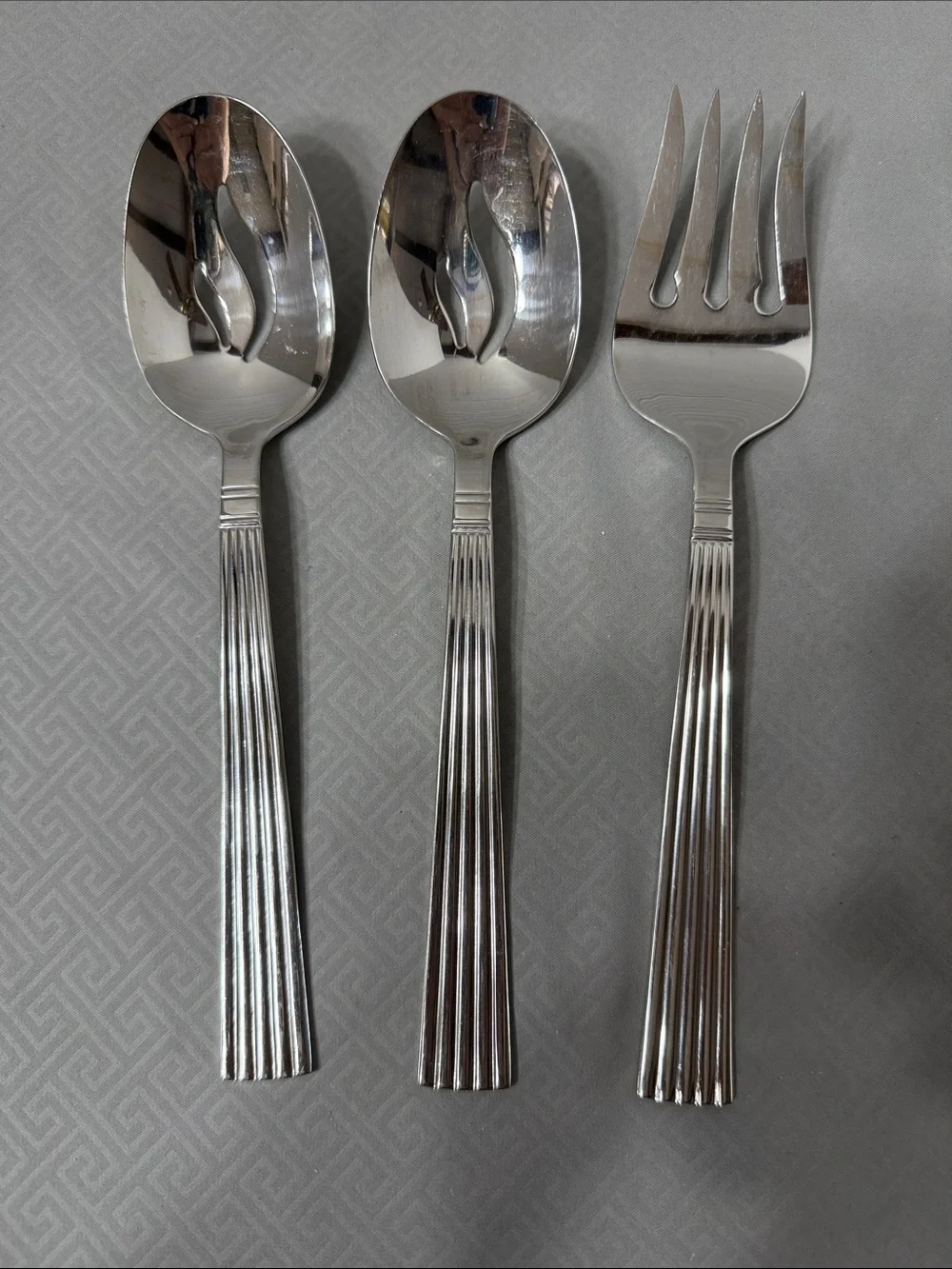 Manhattan Pattern by Wallace Stainless 1 Serving Fork and 2 Serving Spoons 3pcs